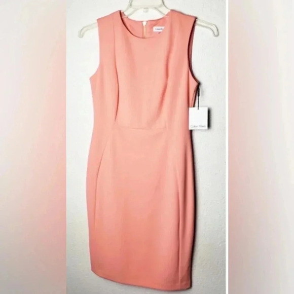 Calvin Klein Sheath Scuba Peach Dress Size 8 - Picture 2 of 9